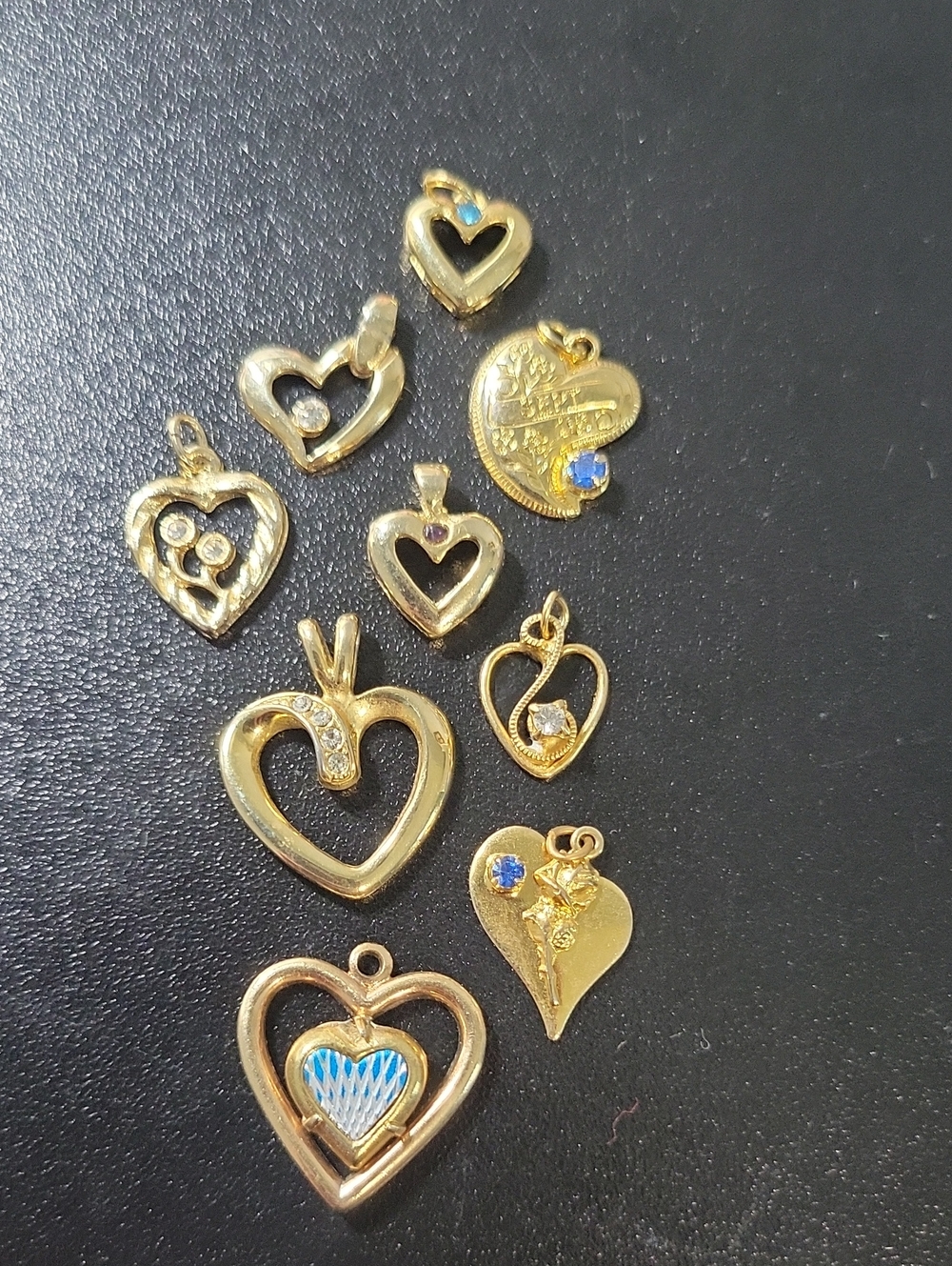 Small Gold tone Heart Charm Pendant Lot